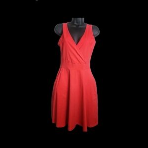 Guberry Low V- Neck Elegant Red Sleeveless Valentines Day Dress Pockets  Small